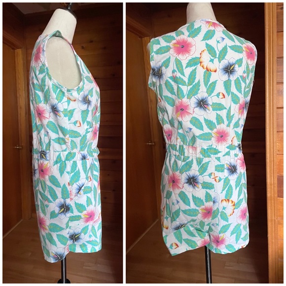 Vintage 70s 80s  Andrew St John Multi-color Floral Romper Playsuit Jumper, Large - Picture 5 of 5